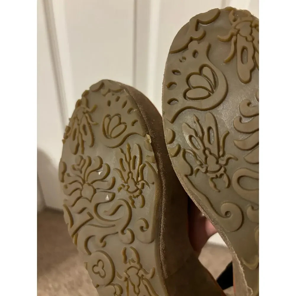 Fly London Pati tan black suede leather wedge platform sandal sz 7-7.5 - Picture 13 of 14